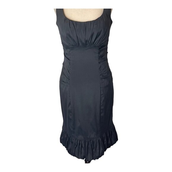 Betsy & Adam Black Sleeveless Square Neck Ruched Waist Ruffled Hem Dress 6 - Picture 7 of 10